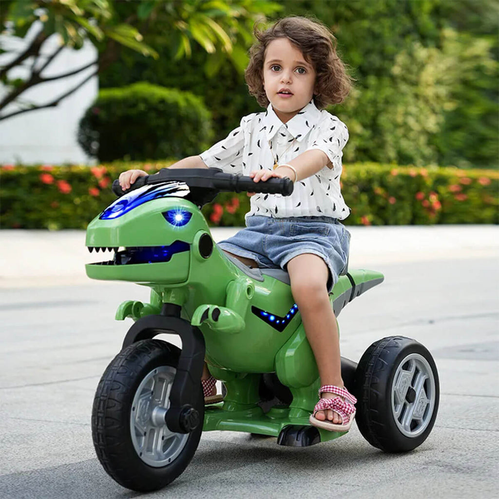 12V Kids Electric Motorcycle 3 Wheels Dinosaur Car Dual Drive With Bluetooth For Boys & Girls