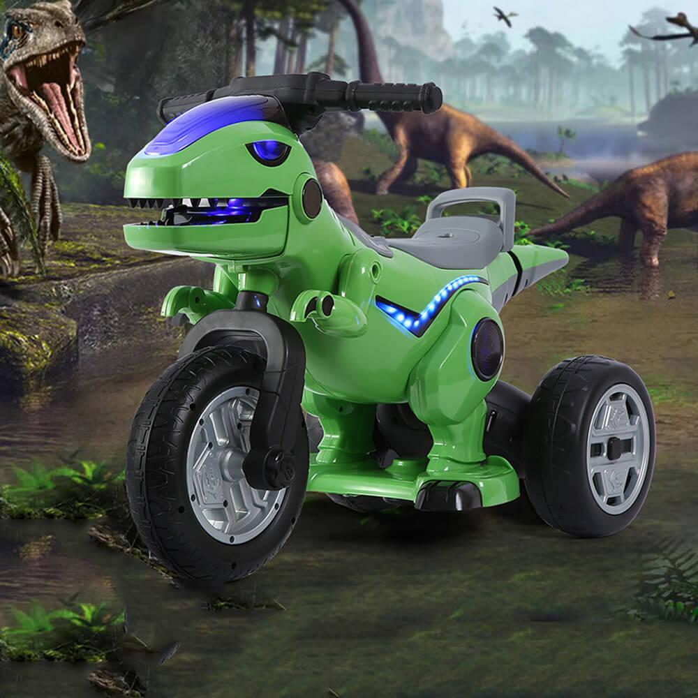 12V Kids Electric Motorcycle 3 Wheels Dinosaur Car Dual Drive Ride On Car For Boys & Girls