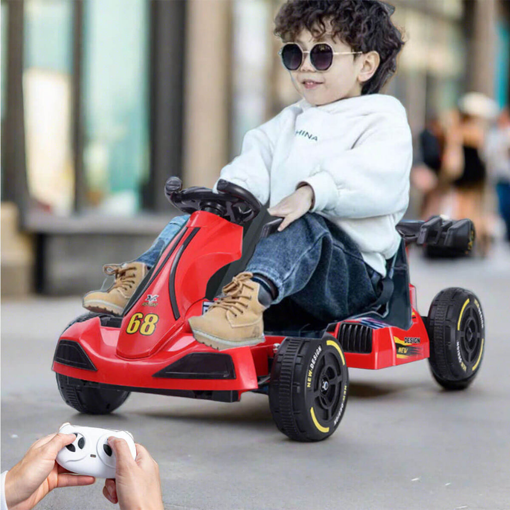12V Kids Electric Go Kart with Remote Dual Drive Drift Car Ride on Cars with Adjustable Body For Boys Girls
