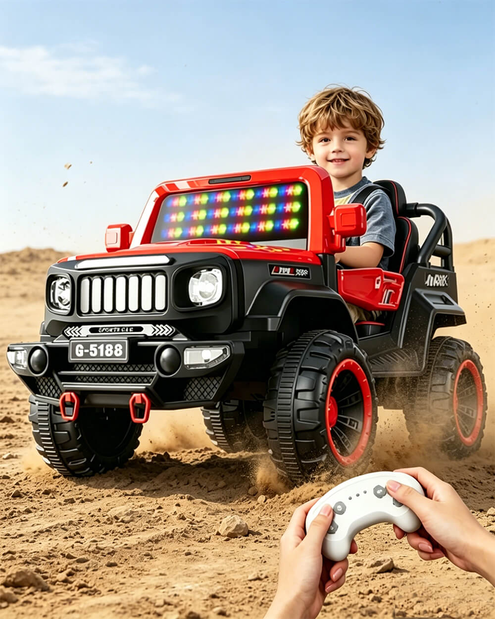 12V Kids Ride On Car with Parental Remote 4WD Off-Road Truck 2-Seater Car with LED Lights and Music