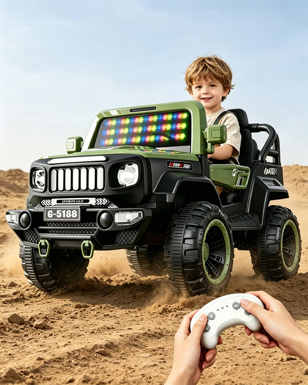 12V Kids Ride On Car with Parental Remote 4WD Off-Road Truck 2-Seater Car with LED Lights and Music