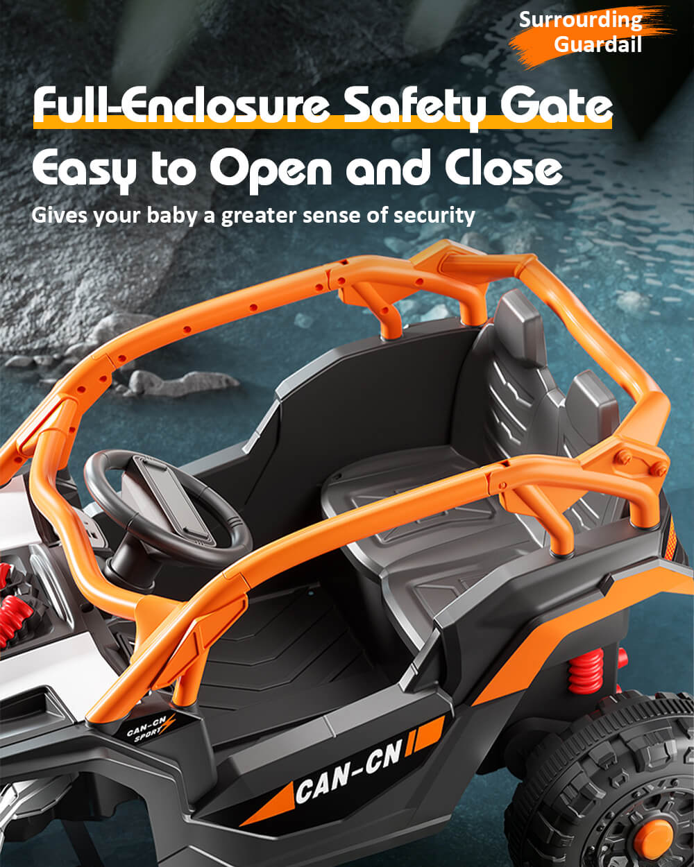 12V Kids Ride On Car with Remote Battery Powered Off-Road UTV with Safety Guardrail for Aged 18 Months-7 Years