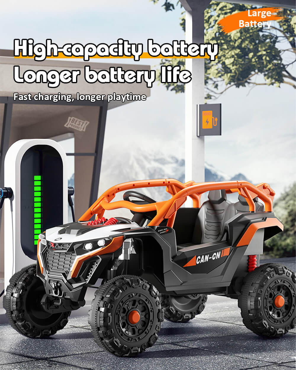 12V Kids Ride On Car with Remote Battery Powered Off-Road UTV with Safety Guardrail for Aged 18 Months-7 Years