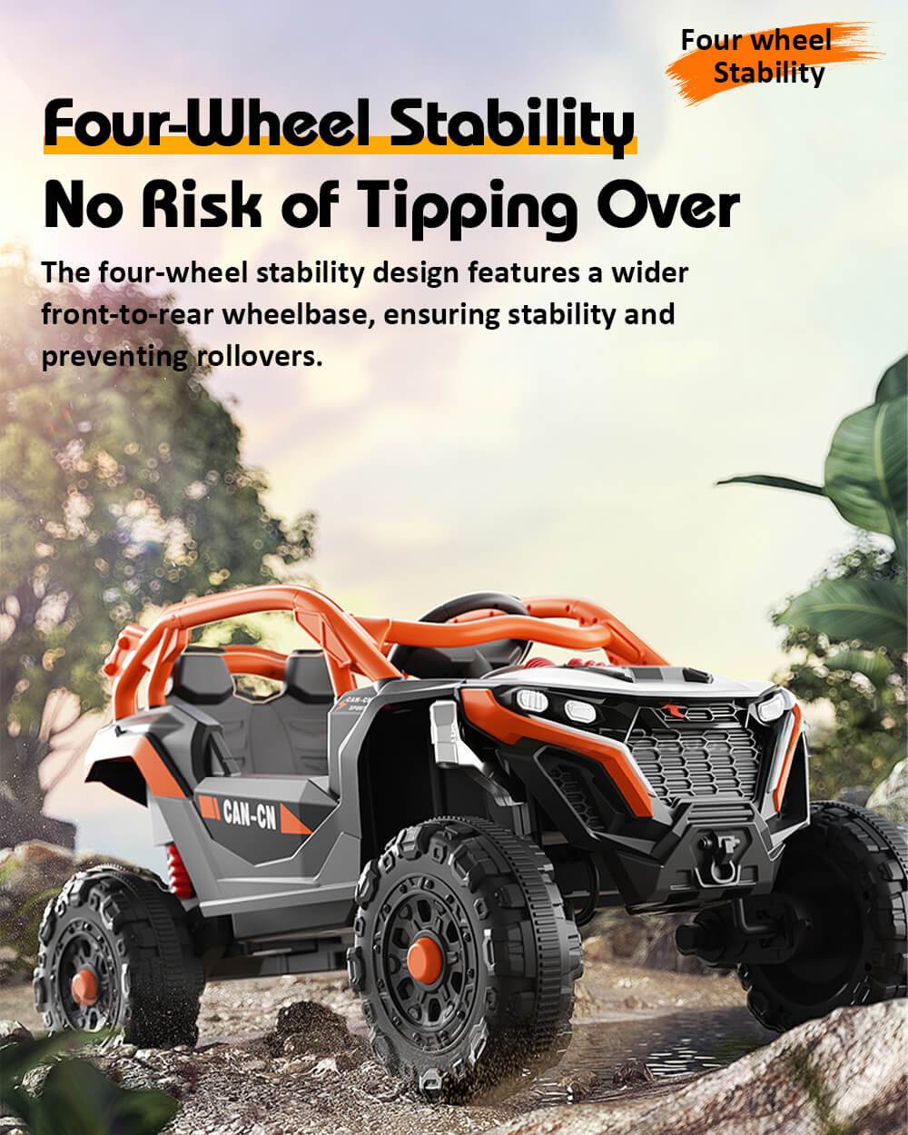 12V Kids Ride On Car with Remote Battery Powered Off-Road UTV with Safety Guardrail for Aged 18 Months-7 Years