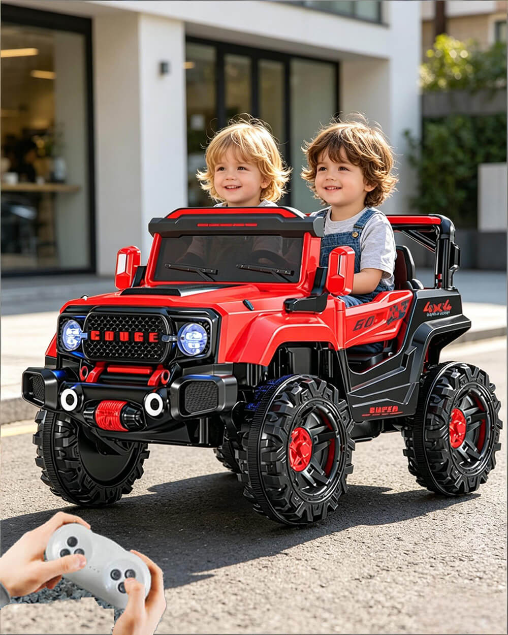 12V Kids Ride On Car with Remote Control 4WD Electric Off-Road Truck with Headlights and Bluetooth Music
