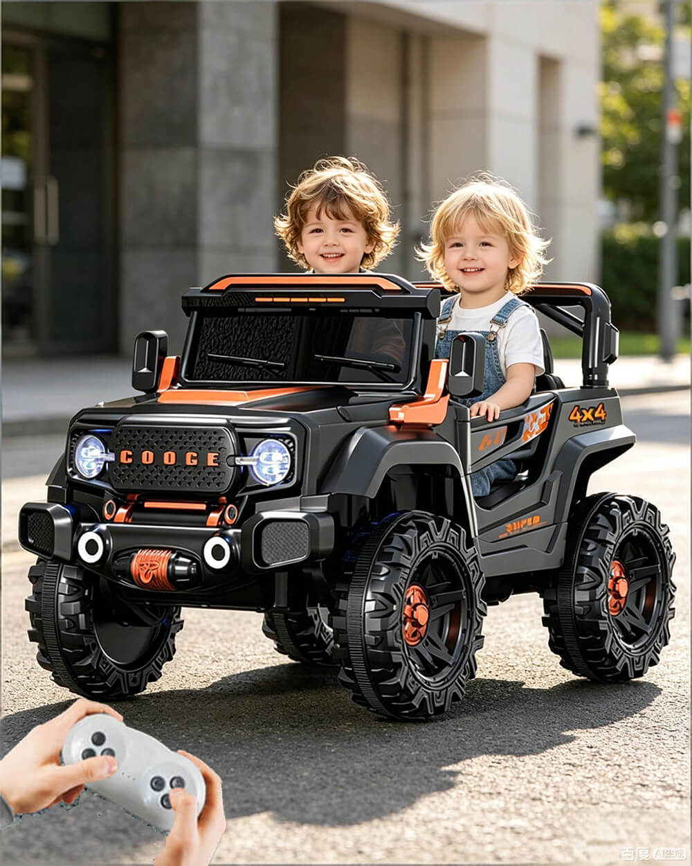 12V Kids Ride On Car with Remote Control 4WD Electric Off-Road Truck with Headlights and Bluetooth Music
