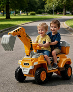 12V Kids Ride-On Excavator 2-Seater Electric Construction Car with Electric Digging Arm and Smooth Start