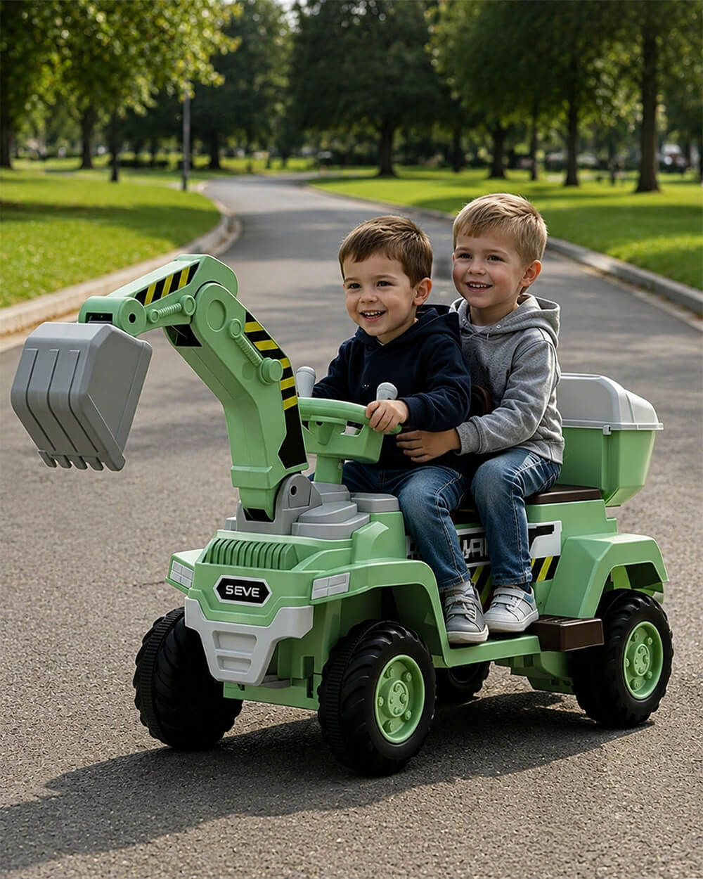 12V Kids Ride-On Excavator 2-Seater Electric Construction Car with Electric Digging Arm and Smooth Start