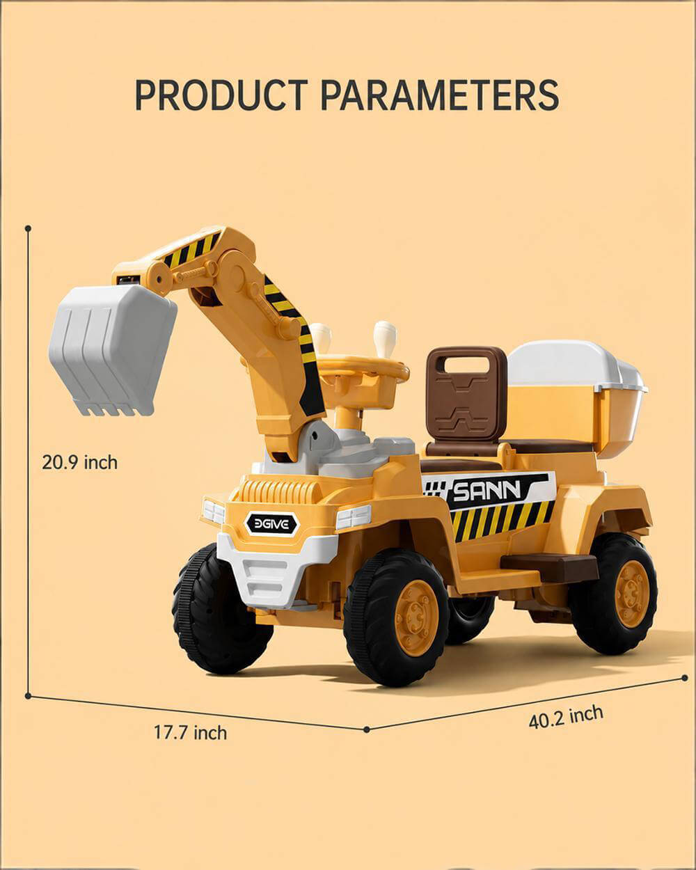 12V Kids Ride-On Excavator 2-Seater Electric Construction Car with Electric Digging Arm and Smooth Start