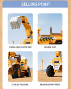 12V Kids Ride-On Excavator 2-Seater Electric Construction Car with Electric Digging Arm and Smooth Start