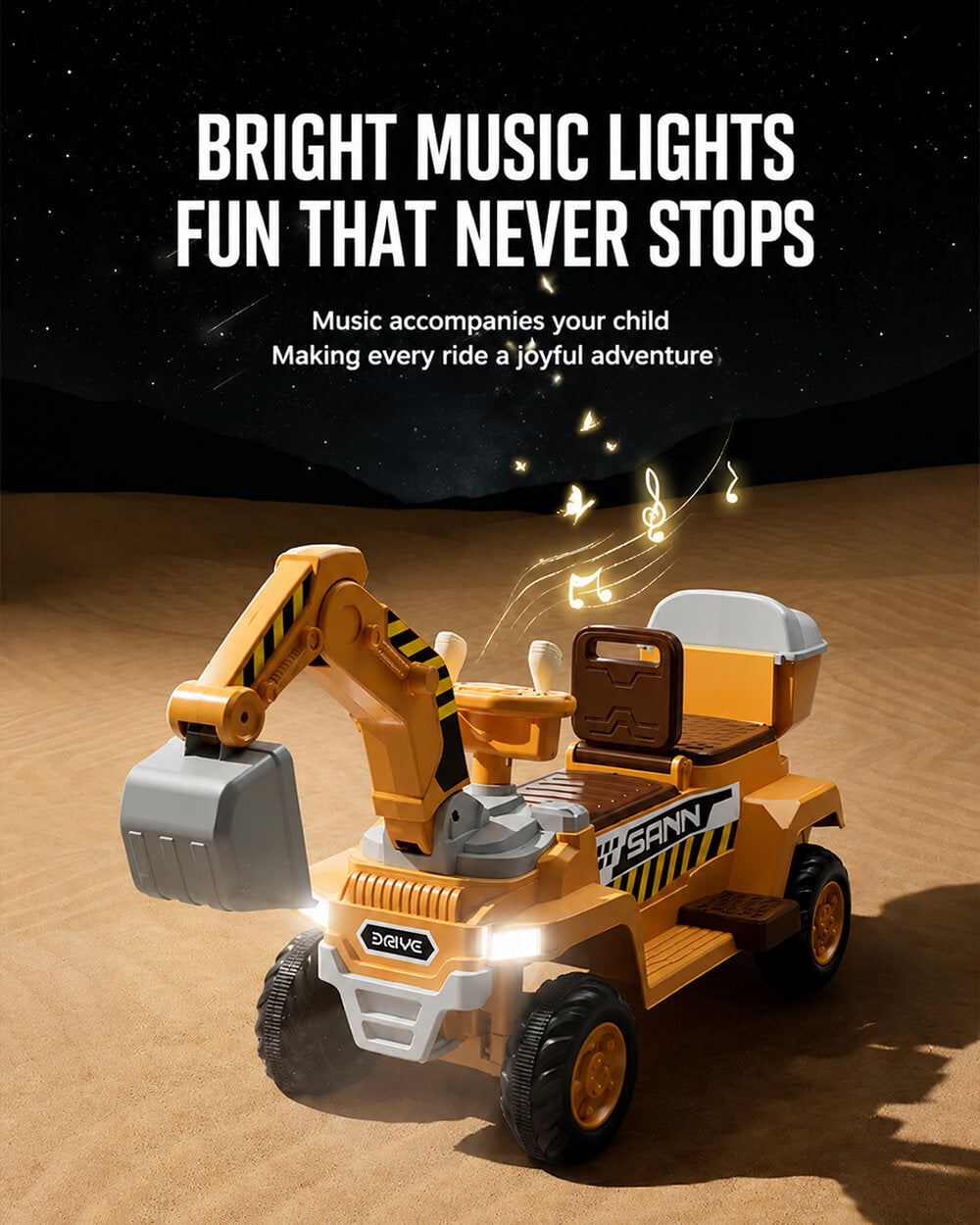 12V Kids Ride-On Excavator 2-Seater Electric Construction Car with Electric Digging Arm and Smooth Start