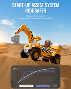 12V Kids Ride-On Excavator 2-Seater Electric Construction Car with Electric Digging Arm and Smooth Start