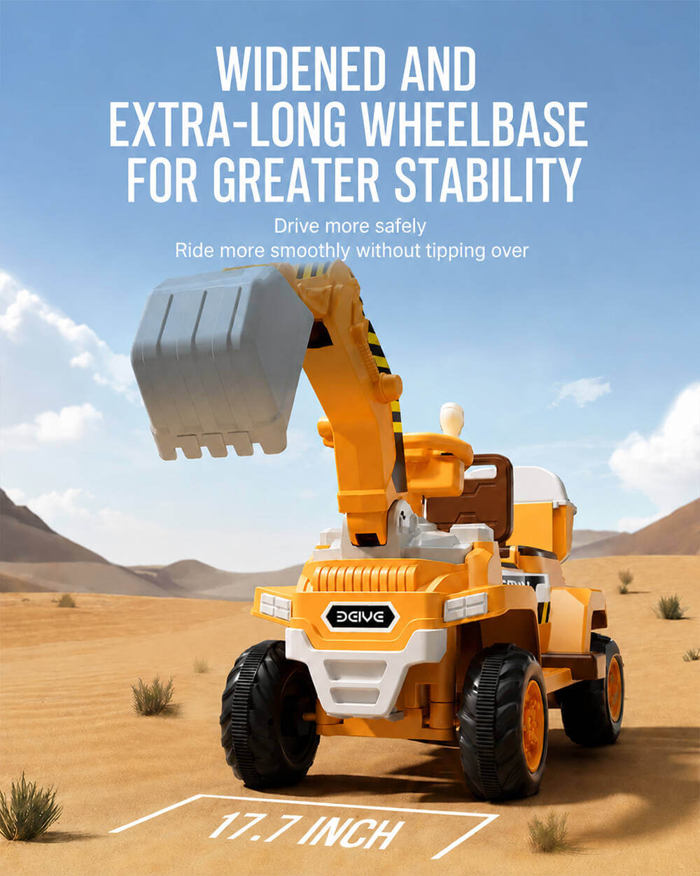 12V Kids Ride-On Excavator 2-Seater Electric Construction Car with Electric Digging Arm and Smooth Start