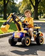 12V Kids Ride-On Excavator Battery Powered Electric Construction Car with Safety Soft Start and Dual Control Digging Arm