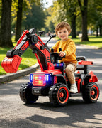 12V Kids Ride-On Excavator Battery Powered Electric Construction Car with Safety Soft Start and Dual Control Digging Arm