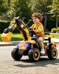 12V Electric Ride-On Excavator 3-in-1 Toddler Push Car with Safety Soft Start and Dual Control Digging Arm