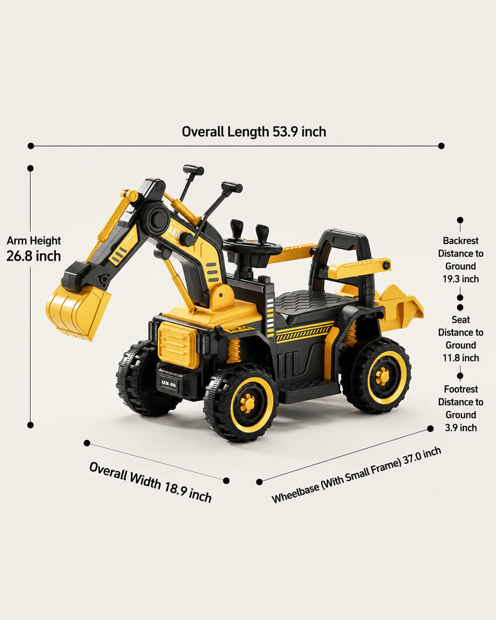 12V Kids Ride-On Excavator Battery Powered Electric Construction Car with Dual Control Digging Arm