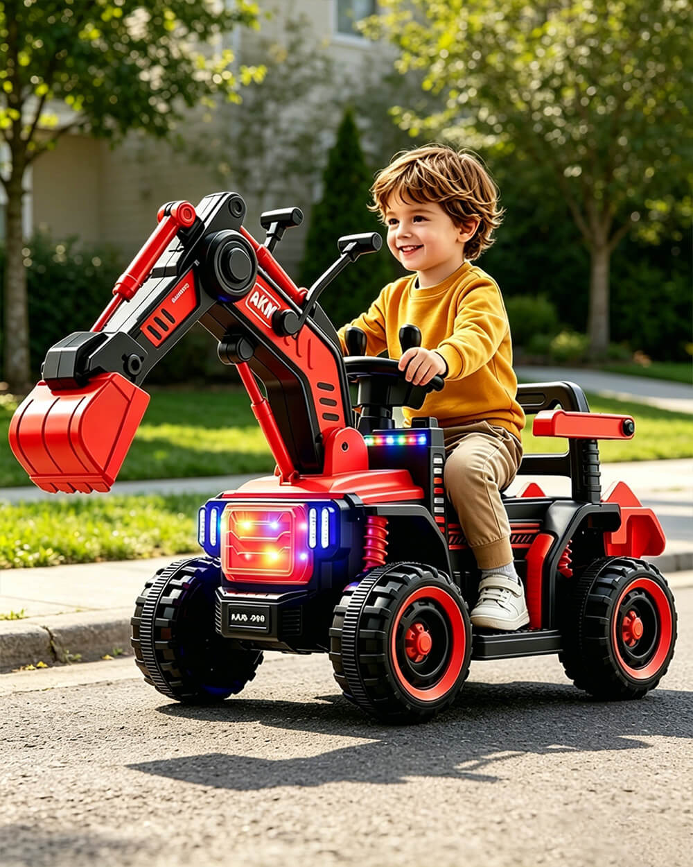 12V Kids Ride-On Excavator Battery Powered Electric Construction Car with Dual Control Digging Arm