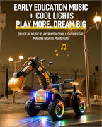 12V Kids Ride-On Excavator Battery Powered Electric Construction Car with Dual Control Digging Arm