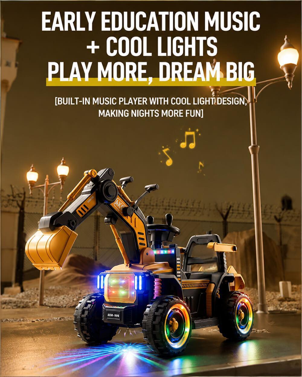 12V Kids Ride-On Excavator Battery Powered Electric Construction Car with Dual Control Digging Arm