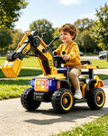 12V Kids Ride-On Excavator Battery Powered Electric Construction Car with Dual Control Digging Arm