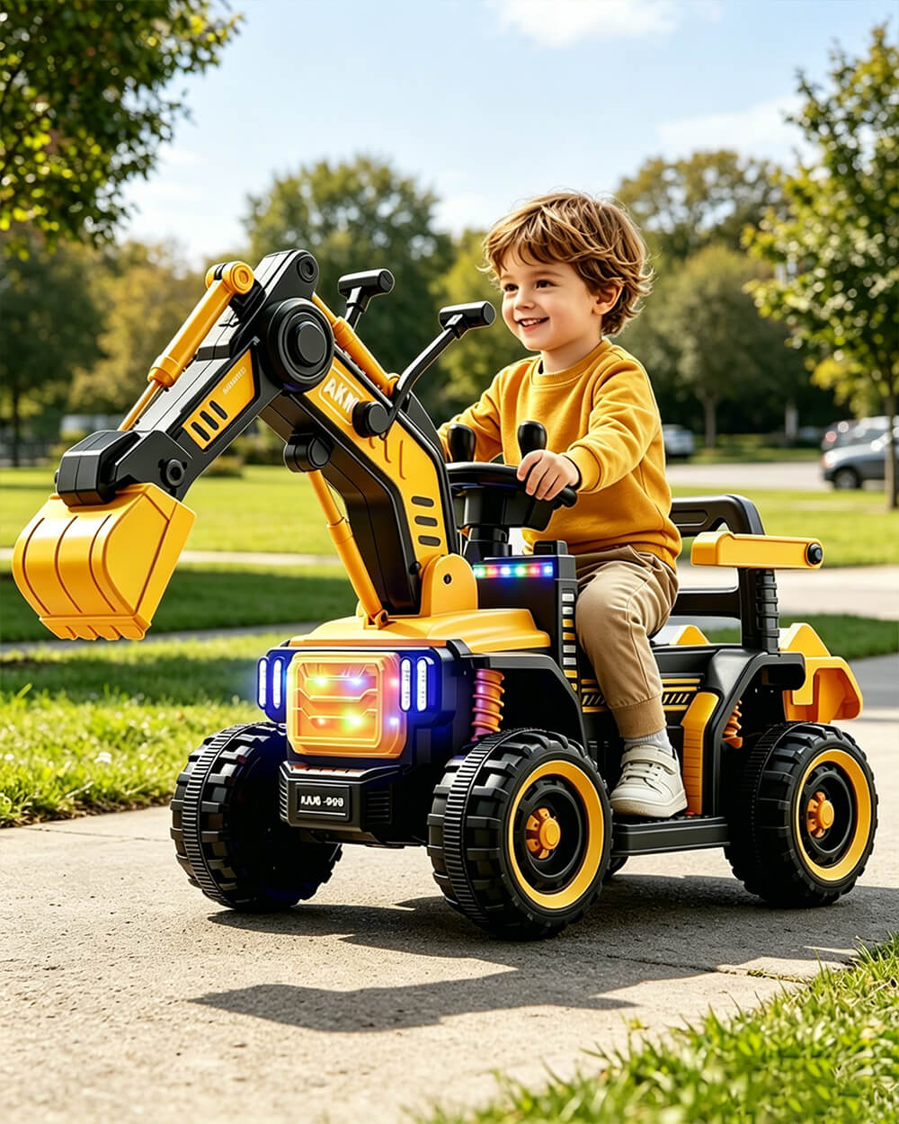 12V Kids Ride-On Excavator Battery Powered Electric Construction Car with Dual Control Digging Arm