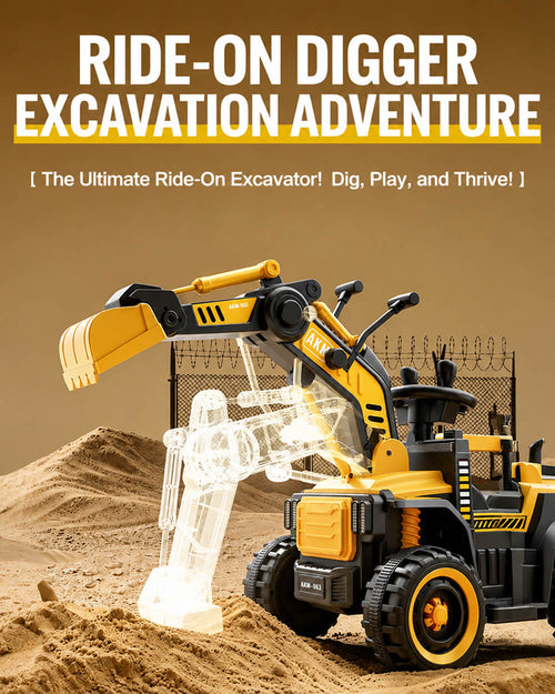 12V Electric Ride-On Excavator 3-in-1 Toddler Push Car with Adjustable Push Handle and Dual Control Digging Arm