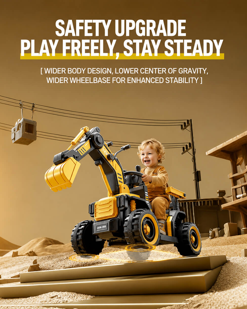 12V Kids Ride-On Excavator Battery Powered Electric Construction Car with Dual Control Digging Arm