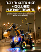 12V Electric Ride-On Excavator 3-in-1 Toddler Push Car with Safety Soft Start and Dual Control Digging Arm