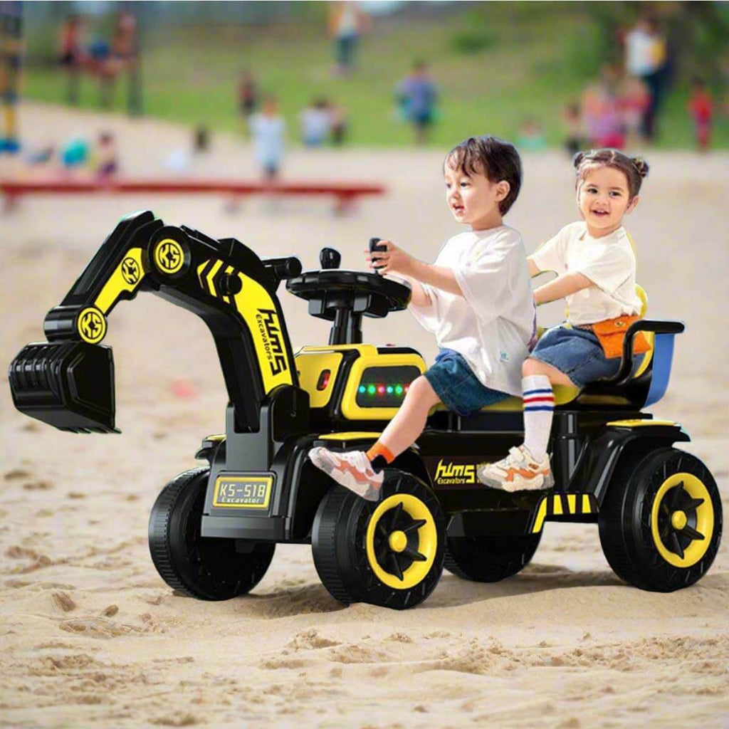 Kids Ride On Car Two Seats 12V Electric Excavator Dual Drive Ride On Excavator With Music Light