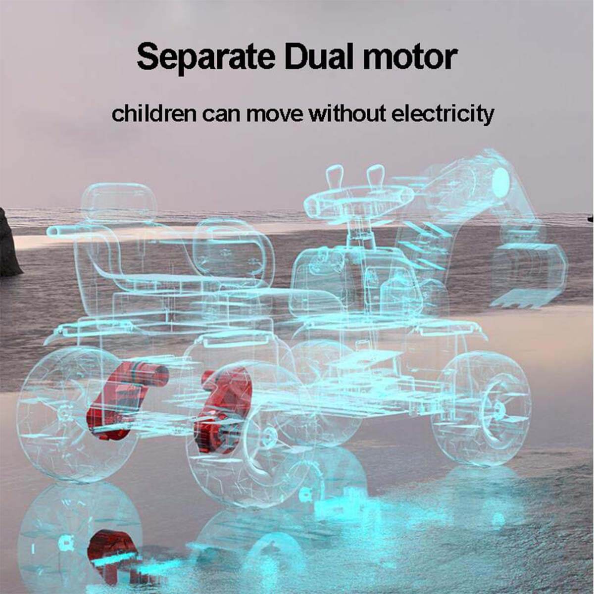 Kids Ride On Car Two Seats 12V Electric Excavator Dual Drive Ride On Excavator With Music Light