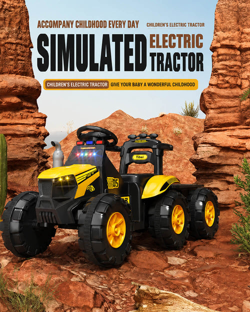 12V Kids Ride-on Tractor with Detachable Trailer Electric Ride on Car with Lights & Music