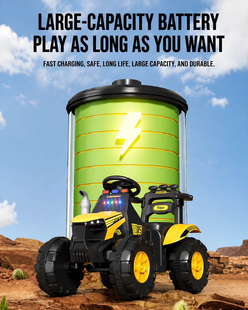 12V Kids Ride-on Tractor with Detachable Trailer Electric Ride on Car with Lights & Music