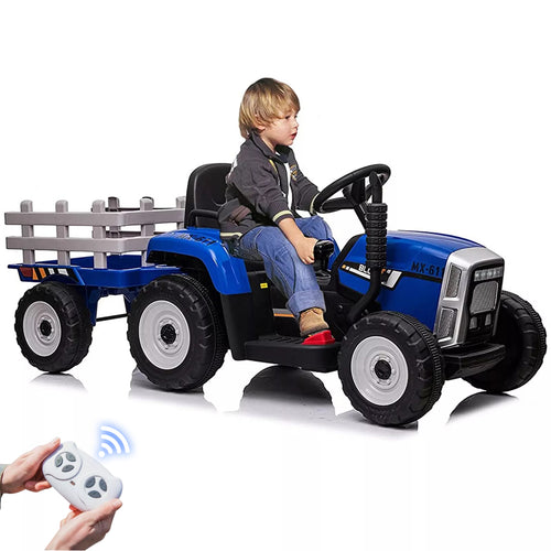 12V Kids Ride-On Tractor with Trailer & Remote Control Battery Powered Electric Car Toy with LED Lights, Horn, and Real Tractor Sounds