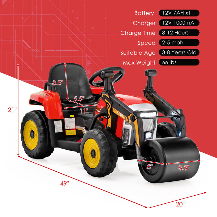 12V Ride On Road Roller Kids Electric Ride on Car with Manual and Parental Remote Control