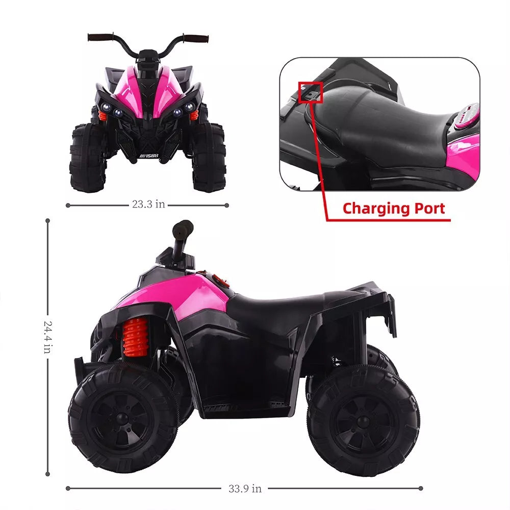 12V Ride On ATV with Low & High Speed Childs Ride-on Car w/ Bluetooth Music and LED Lights Girls Ride-On Toys