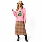 Women Christmas Top Holiday Party Outift Sequin Xmas Tree and Stripes Sweatshirt