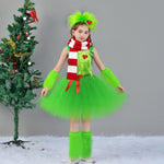 Girls Xmas Costume Green Dress Scarf with Warmers Full Set Perfect Christmas Gift