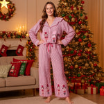 Women Christmas Pajamas Red Cozy Long-Sleeve Top and Wide-Leg Pants Jammies Set for Holiday