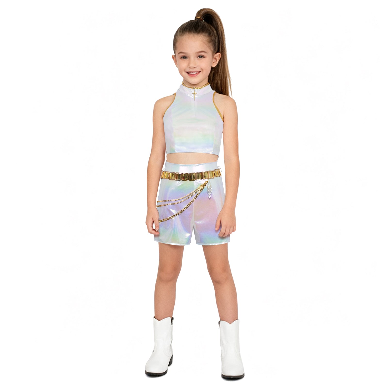 Stage Star Dance Costume White Performance Pop Star Cosplay Outfit Full Set