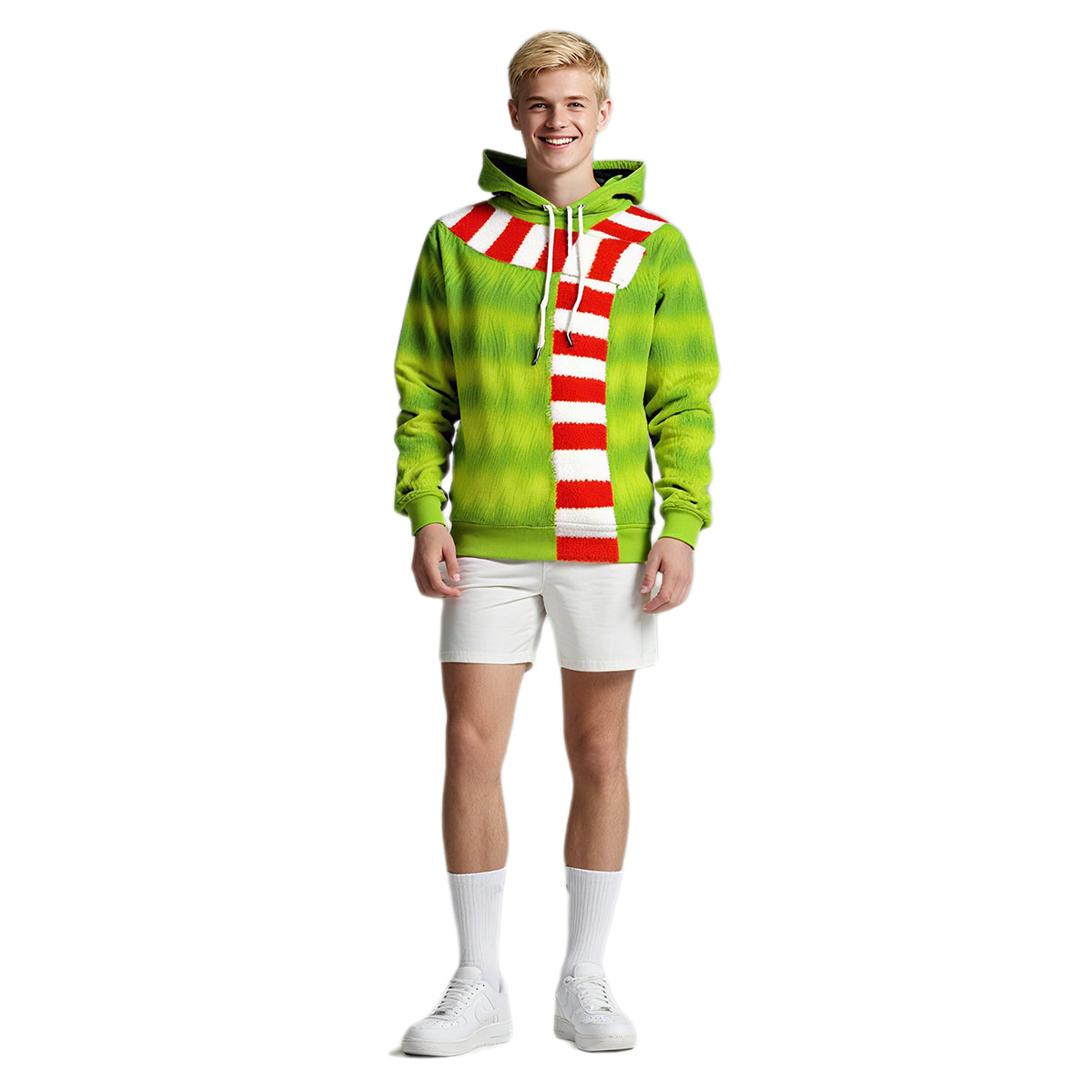 Adult Christmas Hoodie Green Furry Monster Sweatshirt Long Sleeve Plus Size Pullover Hoodie for Christmas Party