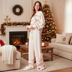 Cute Ladies Xmas Jammies Cozy Two-Piece Loungewear Pajama Set for Christmas Gift
