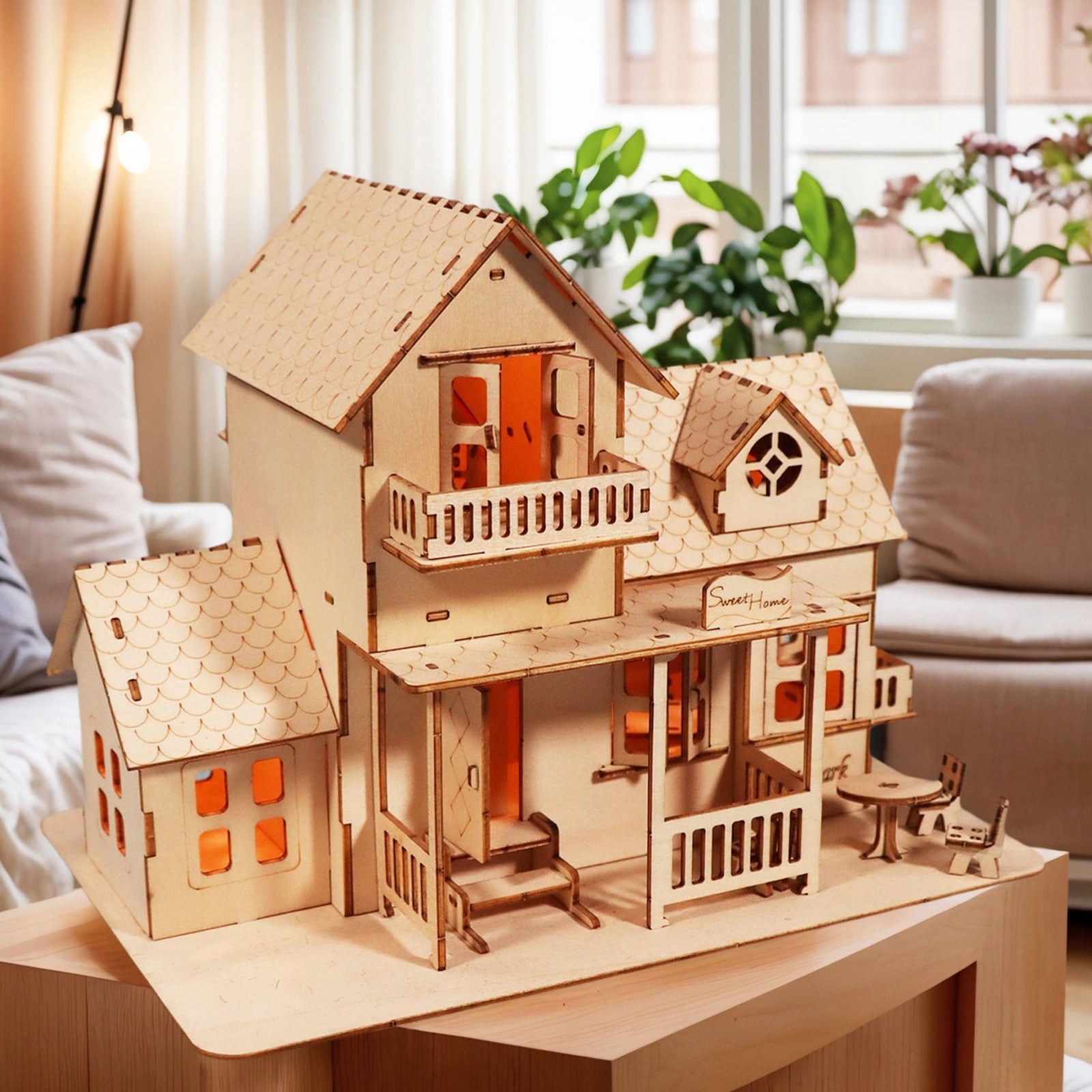 3D Wooden Puzzle Set Music Box with Light DIY Craft Kit Holiday Gifts