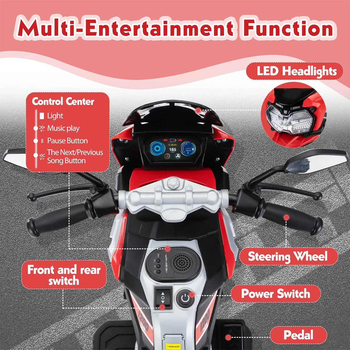 12V Off-road Motorcycle Electric Motor Toy Bike with Training Wheels for Kids