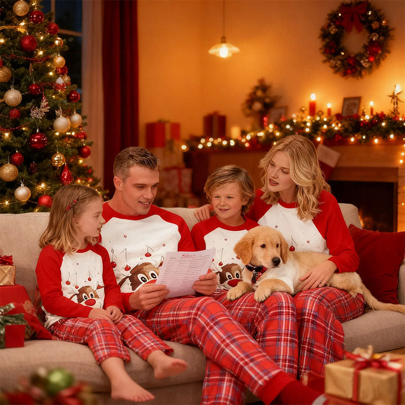 Family Christmas Pajamas Red Matching Sleepwear Holiday Pjs Set for Kids Adults