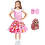 Girls Bridget Costume Queen of Hearts Pink Fly Sleeve Party Dress Bag and Gloves