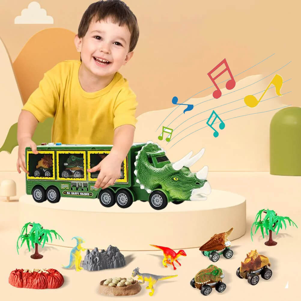 14-in-1 Kids Dinosaur Toys With Light Music Sound A Big Dinosaur Truck and 3 Dino Cars 3 Dinos