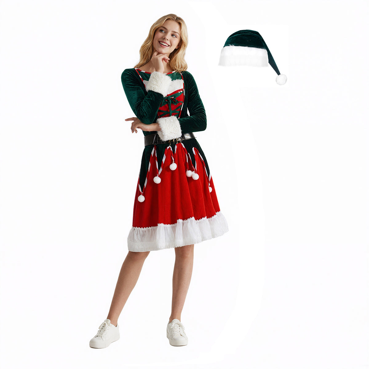 Mommy and Me Christmas Costume Kids and Mom Christmas Dress Hat and Socks Matching Set for Christmas Party