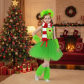 Girls Xmas Costume Green Dress Scarf with Warmers Full Set Perfect Christmas Gift