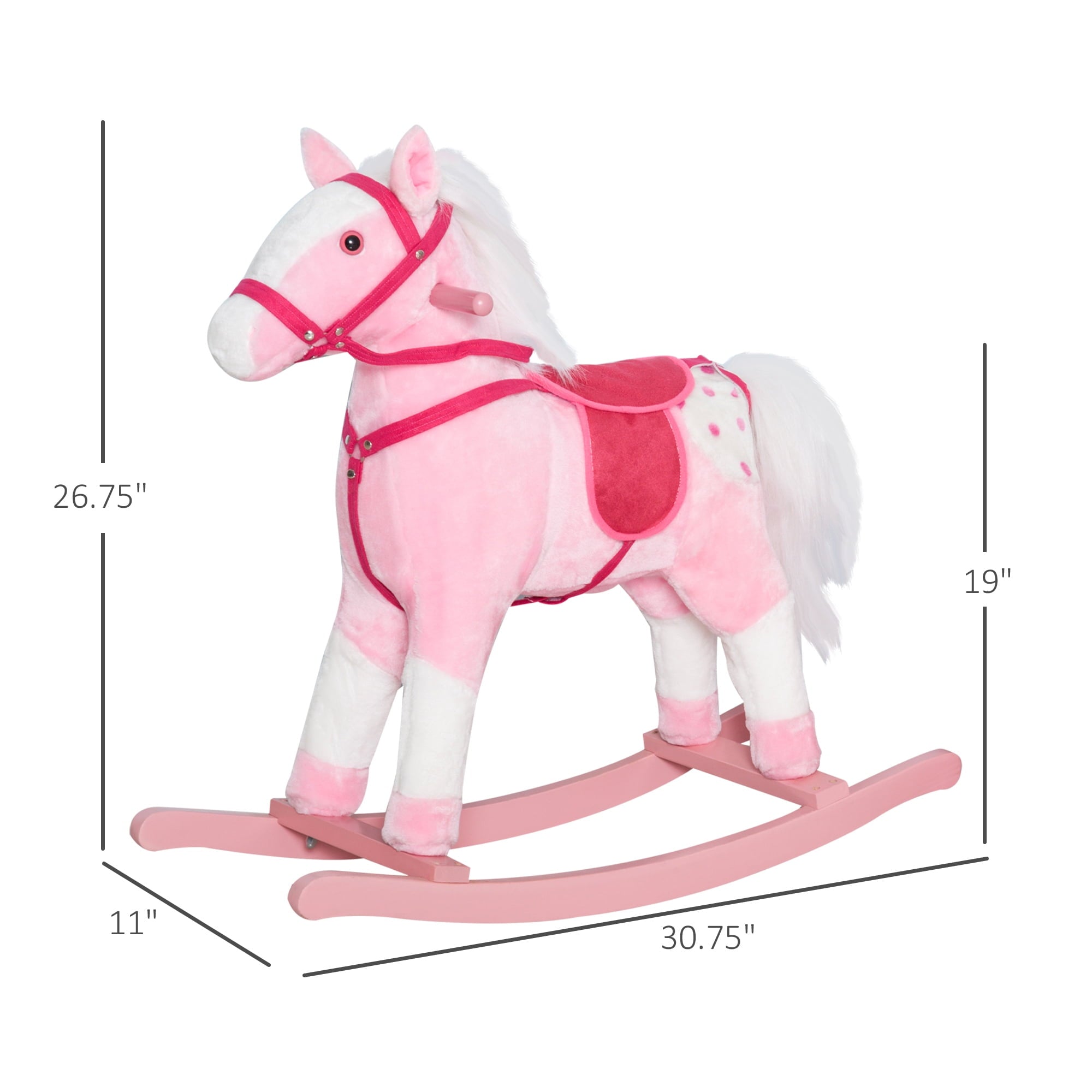 Kids Rocking Horse Pink Plush Ride On Toy with Realistic Sounds Holiday Gift